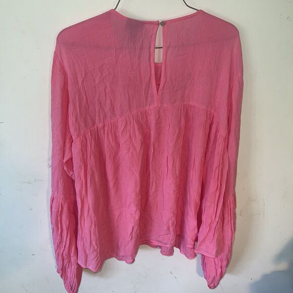 Scoop Women's Top XL-16-18 Pink  Long Sleeve Blouson Sleeve  NWT Ruffle Top - Picture 4 of 9